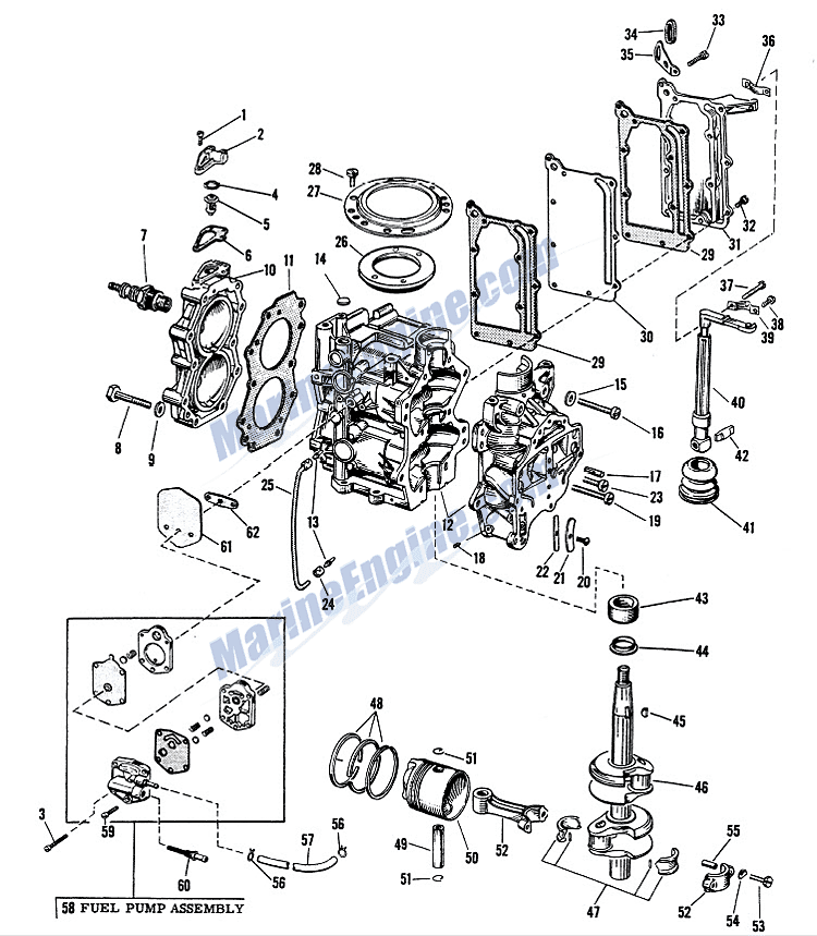 Johnson Powerhead Group Parts for 1963 5.5hp CDL-20 Outboard Motor