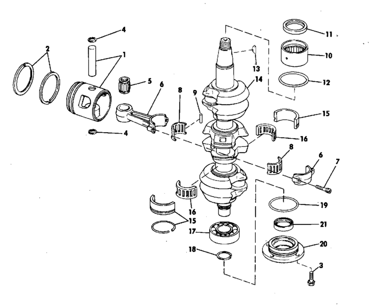 Johnson Crankshaft & Piston Parts for 1975 70hp 70ESL75E Outboard Motor