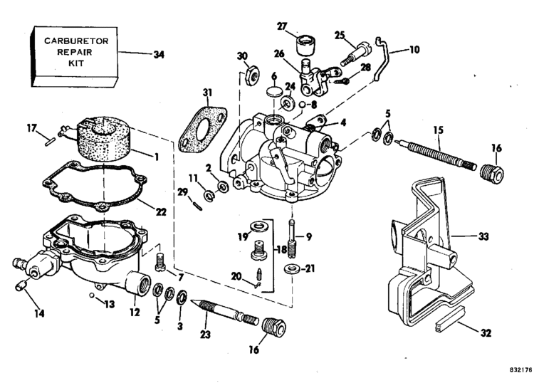 Evinrude Carburetor Parts for 1983 2hp E2RCTD Outboard Motor