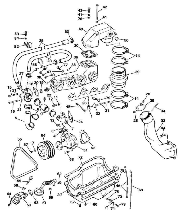 OMC Stern Drive Cooling, Exhaust & Oil Pan Parts for 1989 2.3 L ...